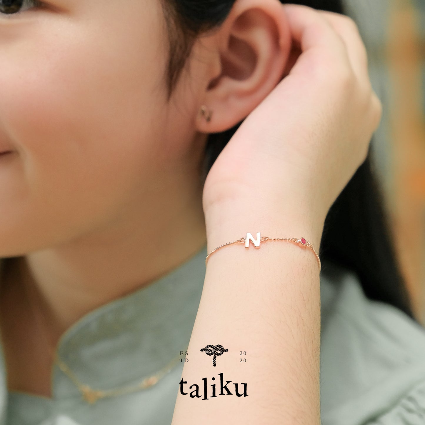 Taliku Alphabet Bezel Birthstone Bracelet 18k Rose Gold