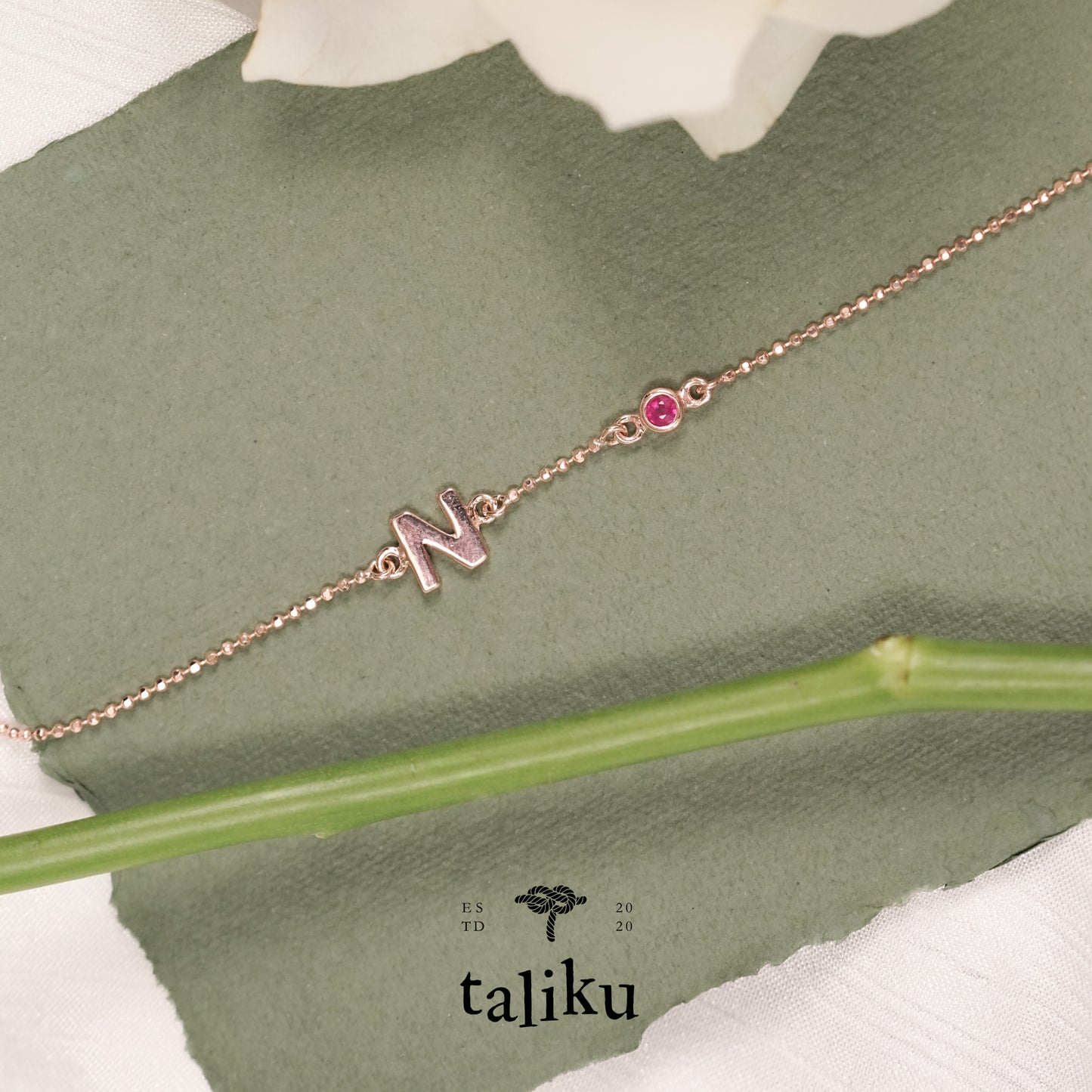 Taliku Alphabet Bezel Birthstone Bracelet 18k Rose Gold