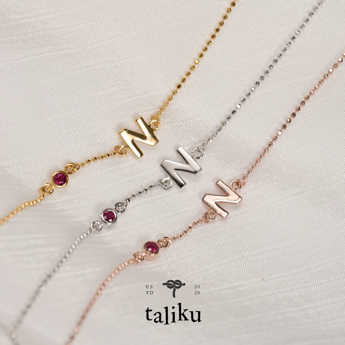Taliku Alphabet Bezel Birthstone Bracelet 18k Rose Gold