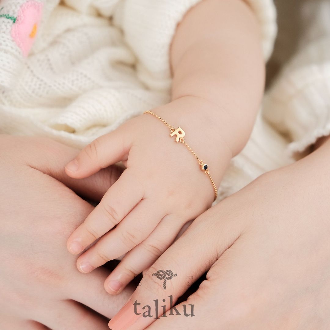 Taliku Alphabet Bezel Birthstone Bracelet 18k Yellow Gold