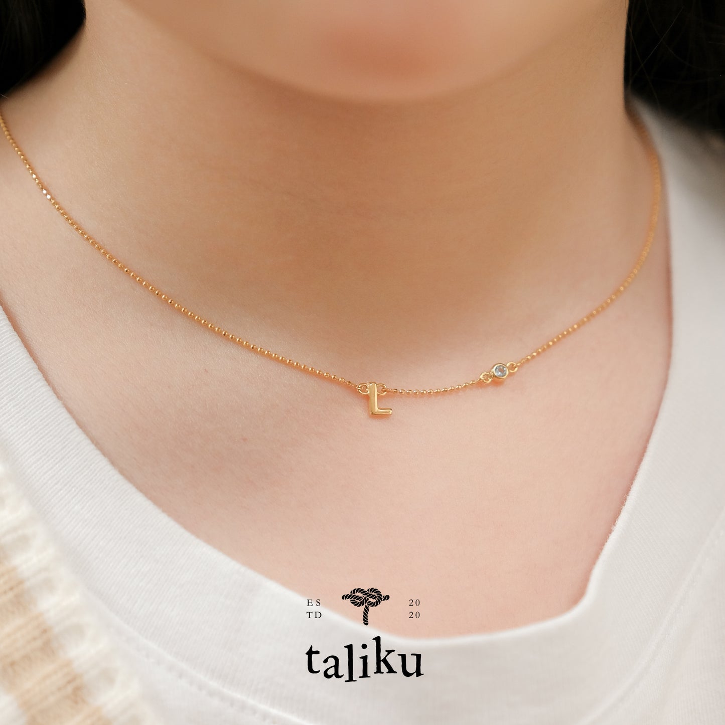 Taliku Alphabet Bezel Birthstone Necklace 18k Yellow Gold