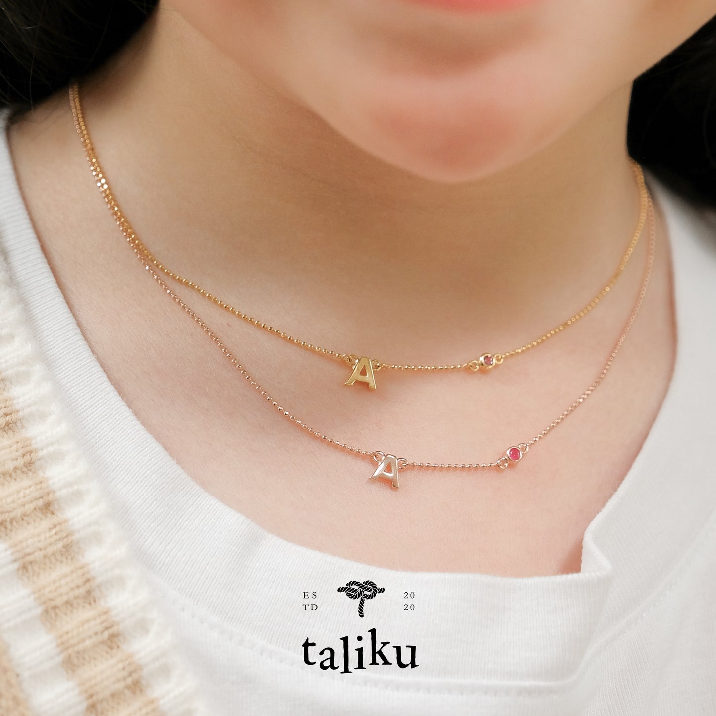 Taliku Alphabet Bezel Birthstone Necklace 18k Yellow Gold