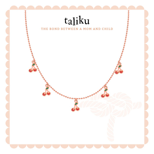 Taliku 5 Sweet Cherry Chain Necklace 18K Rose Gold