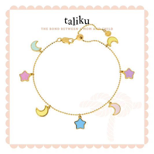 Taliku Twinkle Twinkle Moon And Stars Adjustable Bracelet 18K